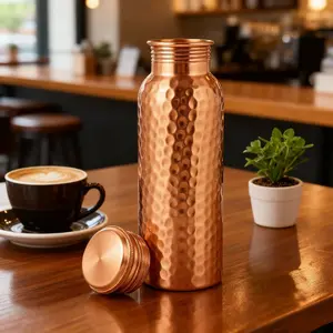 34 Oz Copper Water Bottle, Elegant Hammered Design, Leak-Proof Lid, Durable & Hygienic, Handmade in India, Reusable, Fitness Lover's Choice