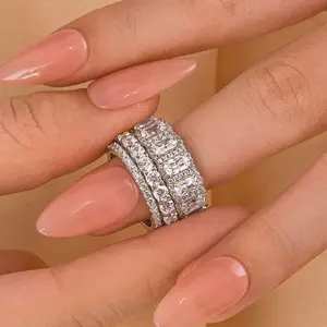 Effinny Exquisite Cushion Cut 3PC Wedding Ring Setfor Daily Wear,S925 Sterling Silver Luxury Jewelry Stack Wedding Ring Set Outdoorfun, Bridal Engagement Ring, Elegant Ring