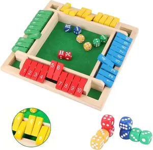 Wooden Dice Game Set, 4-Player Color-Coded Number Block  Game, Family & Friends Interactive Tabletop Game with Dice & Storage, Ideal for Strategy & Number Learning, suitable for Party Birthday Leisure Time party game accessory table math game