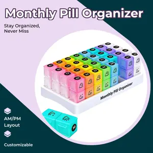 Label Your Own Pills with Included Stickers – Monthly Pill Organizer, Twice-a-Day AM/PM Design, Holds Vitamins, Supplements & Medicine, Great for Home Use
