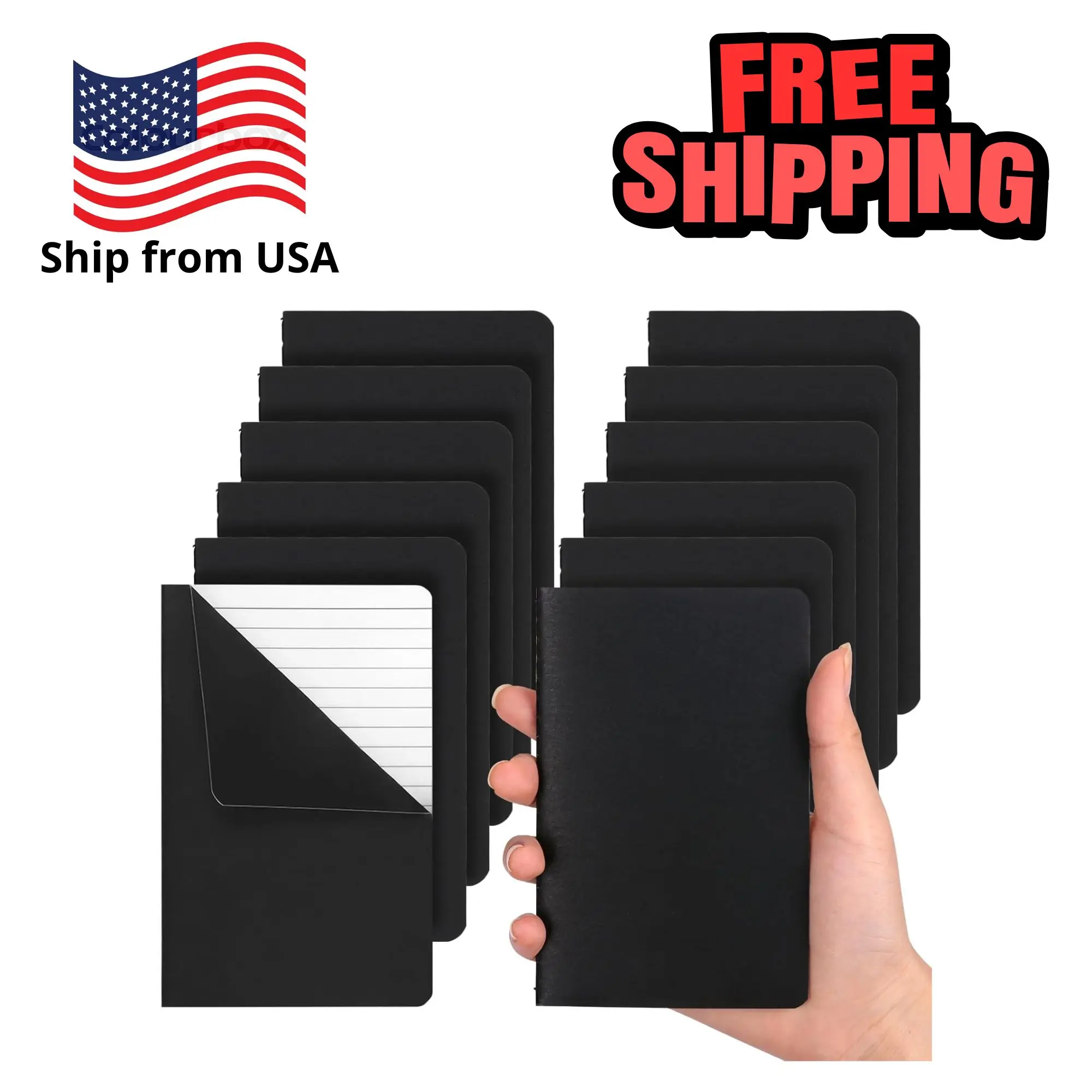 12pcs Pocket Notebook 3.5 x 5.5in, Lined Small Notebooks, Black