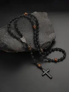 Handmade Beaded Cross Pendant Necklace, Fashion Accessory for Daily Wear and Special Occasions, Energy Healing Jewelry Gift, Crystal Pendant