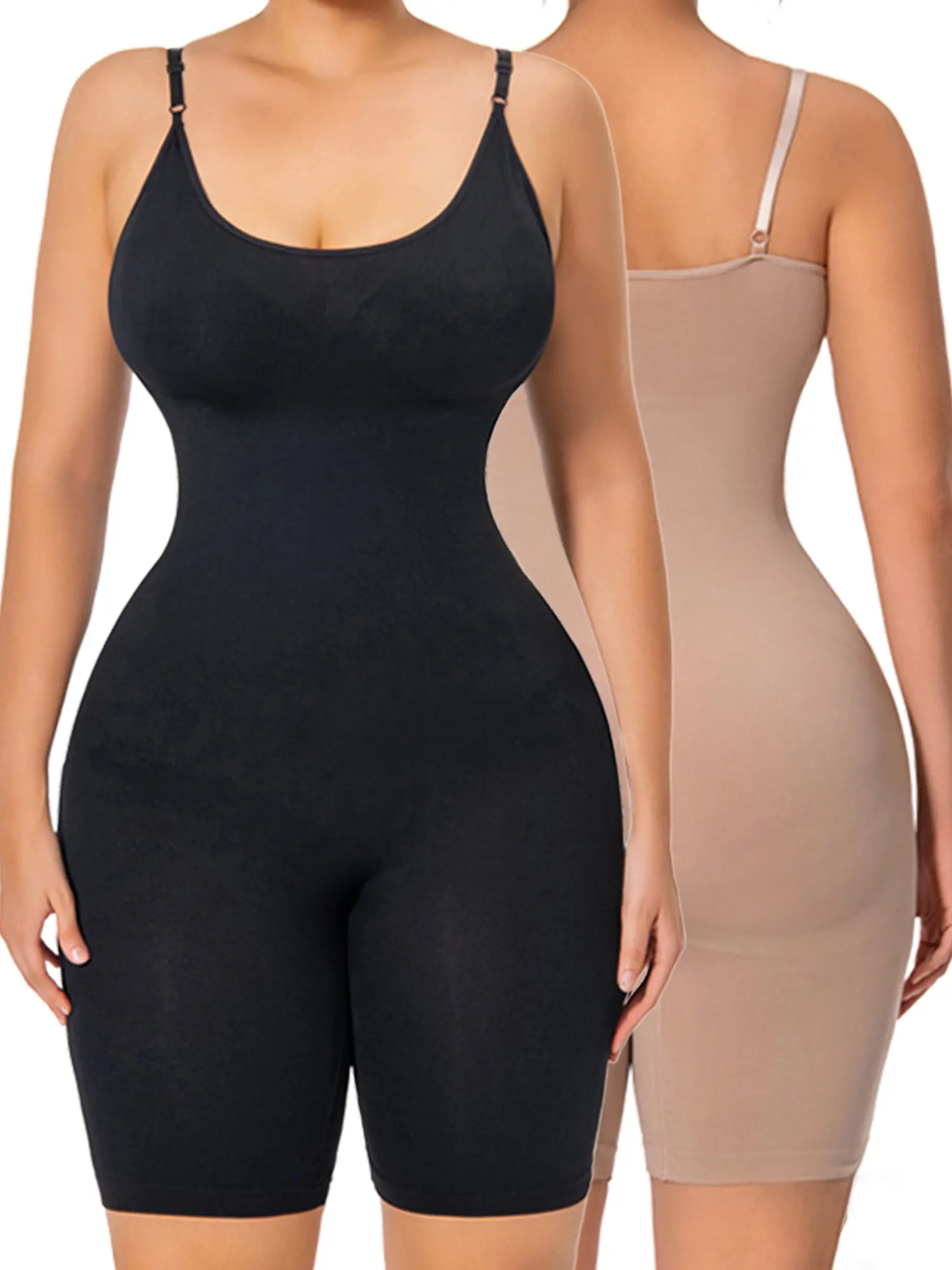 GOLD CARP Women's High Waist Tummy Control Seamless Shapewear Bodysuit - Scoop Neck Fitted Tank Top, Spaghetti Strap, Thigh Slimmers, Essential Thermal Compression Underwear
