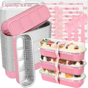 Mini Loaf Pans with Lids and Spoons 100 Pack 6.8oz Rectangular Aluminum Foil Baking Pans Bakeware Dessert Tray Kitchenware Disposable Cookware