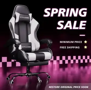 GTPLAYER Gaming Chair, Computer Chair with Footrest and Lumbar Support, Height Adjustable Game Chair with 360°-Swivel Seat and Headrest and for Office or Gaming