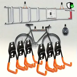 12/6 Heavy-Duty Garage Wall Hooks, Industrial Steel Storage Rack, Pre-Drilled Design, Space-Saving Hook for Tools, Bikes, Ladders, Garden Equipment