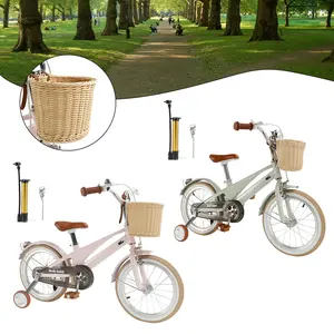 16Inch Cute Pink/Green Bike with Basket Training Wheels for Girls Boys, Magnesium Alloy Frame, Adjustable Seat Handlebar, Front Rear Brakes, High Density Anti-Collision