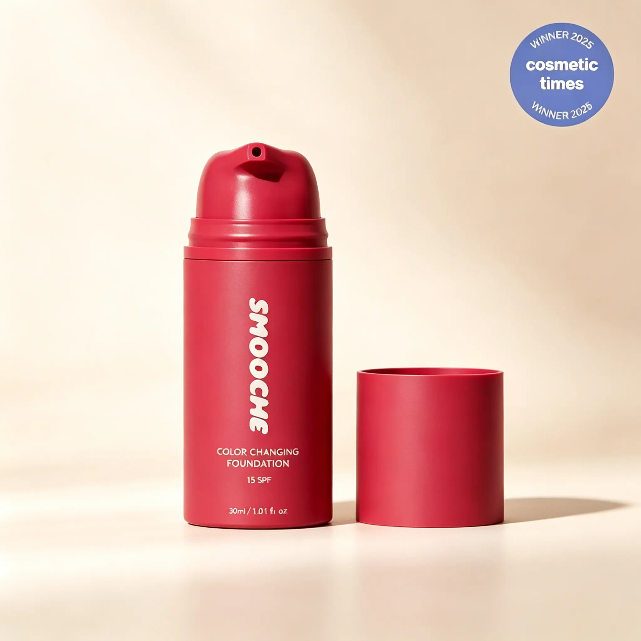 Smooche Color Changing Liquid Foundation with SPF15, Weightless Vegan Skin Tone Adaptive Makeup, Hydrating Second-Skin Base Blurs Imperfections for Daily Sun Protection