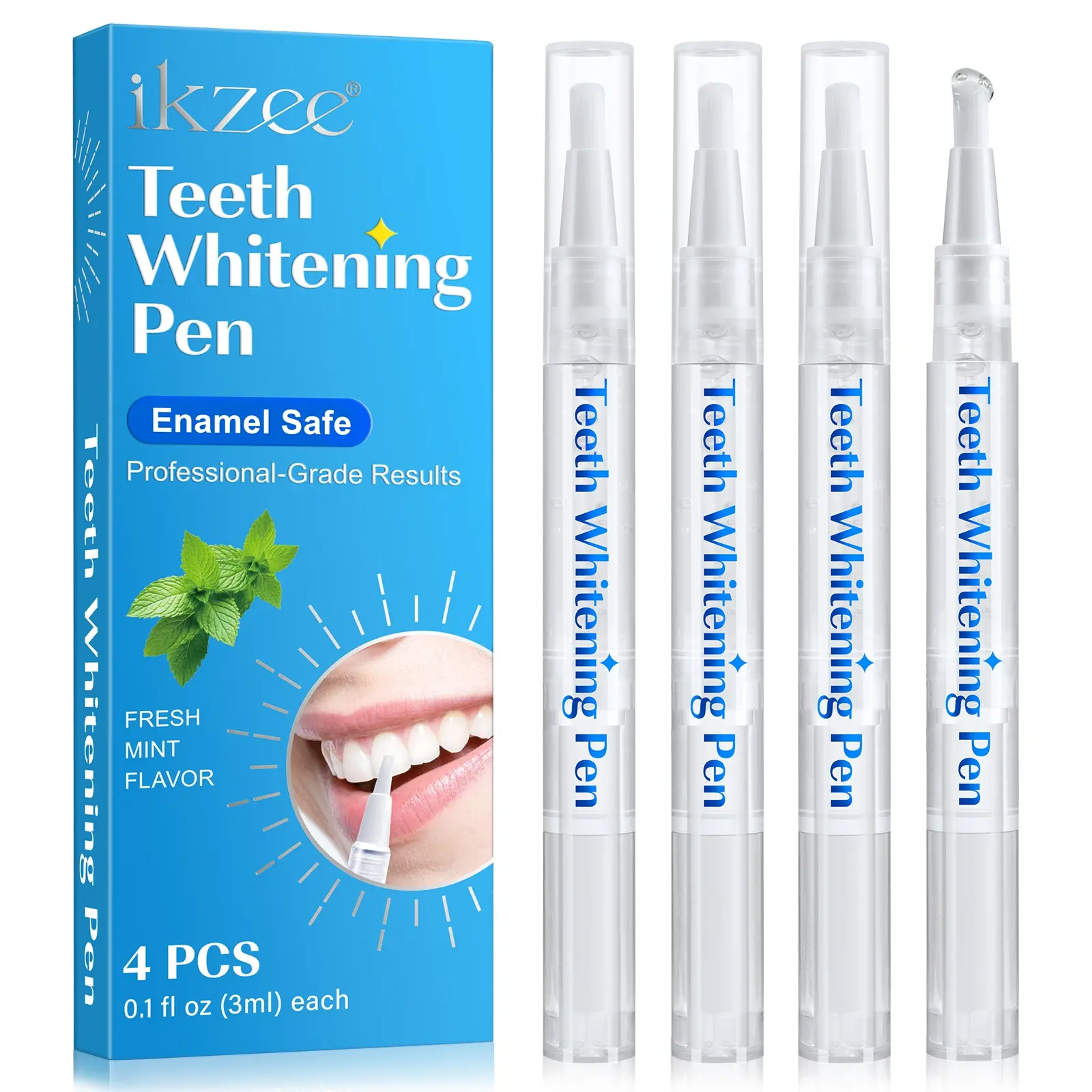 Ikzee Teeth Care Pen (4 Pack), Teeth Brightening Gentle Formula Removes Stains and Color Deposits, Precision Application, Portable for Travel and Daily Use