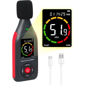Multifunctional Sound Meter with USB Charging 30dB to 130dB MAX Data Hold Noise Monitor SPL dB Meter with Alarm Data Record Function