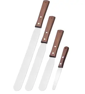 4PCS Straight Cake Icing Spatula Set 4” 6” 8” 10” Professional Stainless Steel Cake Decorating Frosting Spatulas with Wooden Handle