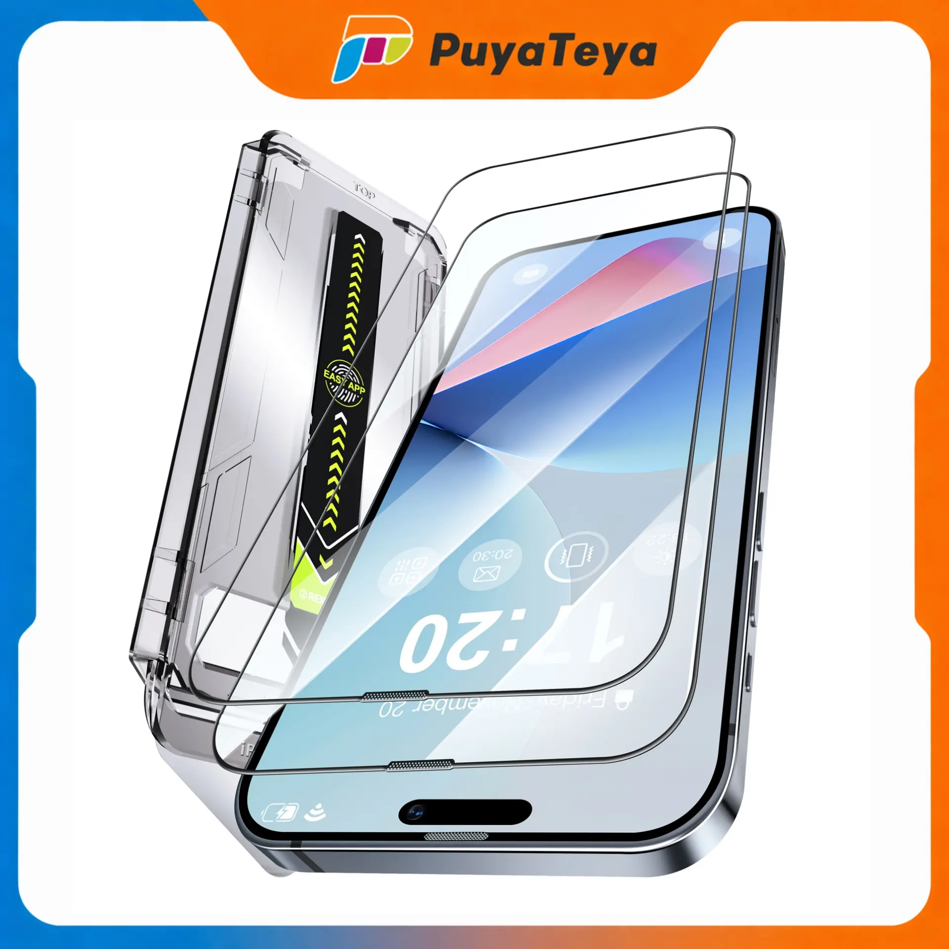 PuyaTeya [2-Pack] 9H Shockproof Tempered Glass Screen Protector for iPhone 13/14/15 Pro, Pro Max - Smartphone/Cellphone Full Cover Accessory with Auto-Dust Install, 1:1 Coverage, Bubble-Free, Ultra HD Clear, Case-Friendly, Easy Installation