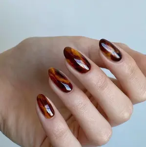 S78 Amber Shell Press-On Nails, Brown Jelly Marble Effect, Glossy Tortoise Pattern, Custom Press-On Nail, Everyday, Gift Idea, Solana Nails Town