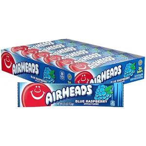 Airheads Candy, Blue Raspberry Flavor, Individually Wrapped Full Size Bars, Taffy, Non Melting, Party, Pack of 36 Bars