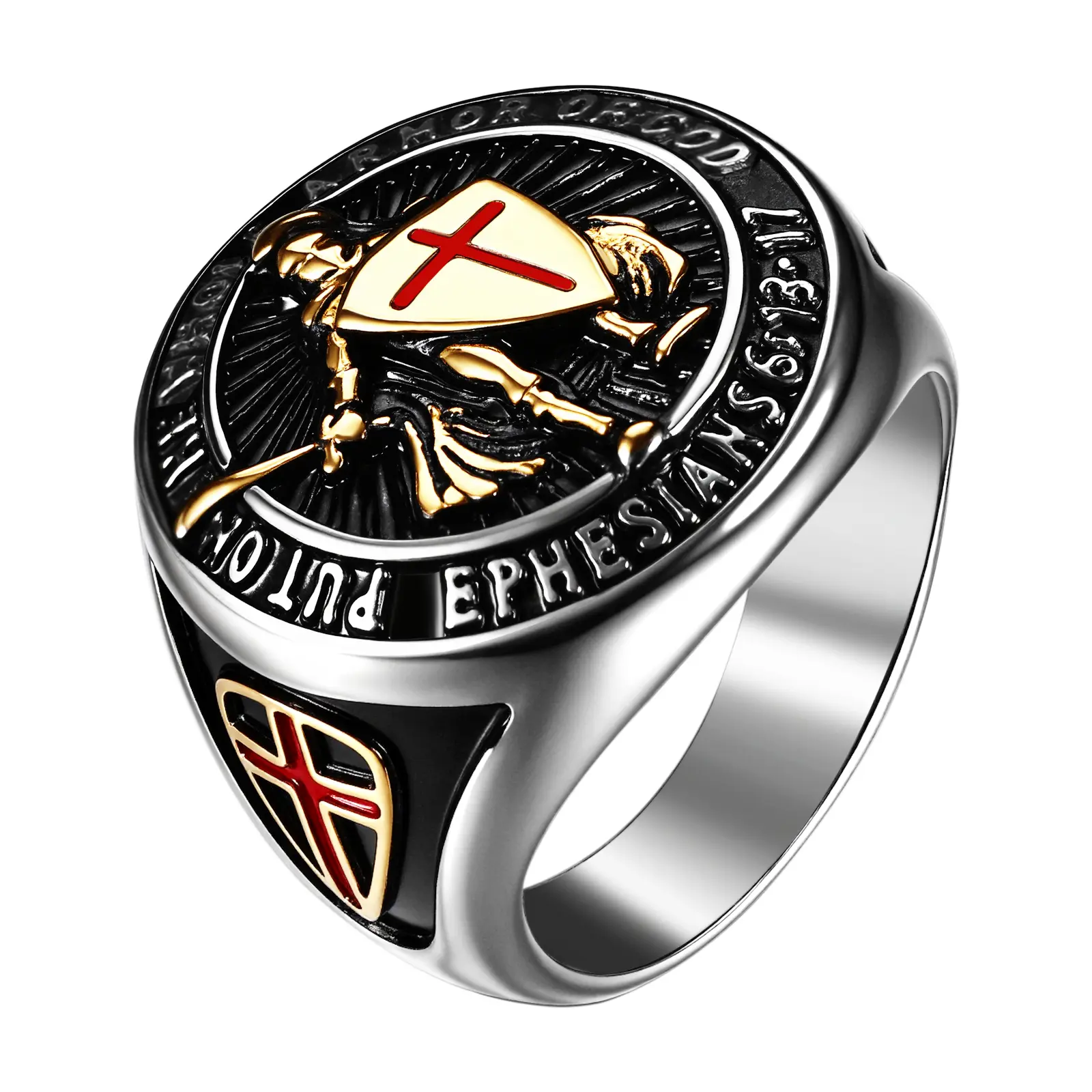OIDEA St. Michael Archangel Ring - Men's Rust-Resistant Stainless Steel Guardian Ring with Shield Motif, Religious Symbolism, Multi-Size Catholic Amulet Medal, Christian Fashion Costume Jewelry Gift, Christian Protective Ring, Church And Prayer Rings summ