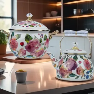 Thickened enamel rose apple soup pot, same enamel teapot, universal for induction cooker and gas stove, high-quality kitchenware