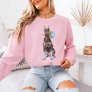 Floral Doberman T-Shirt / Sweatshirt / Hoodie , Dobie Toile shirt , Chinoiserie Doberman Lover Gift, Coquette Dobie Teacher , Dog Mom Cotton Fabric