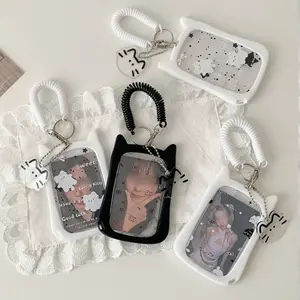 Cute Cat Design Photo Card Holder, 1 Count Transparent Acrylic ID Card Holder, Retractable Badge Holder, Keychain Badge Reel, Keychain for Office School Student