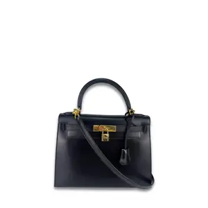 Pre-owned HERMÈS Box Calf Leather Shoulder Bags Hermes Box Calf Kelly 28 Noir Square D