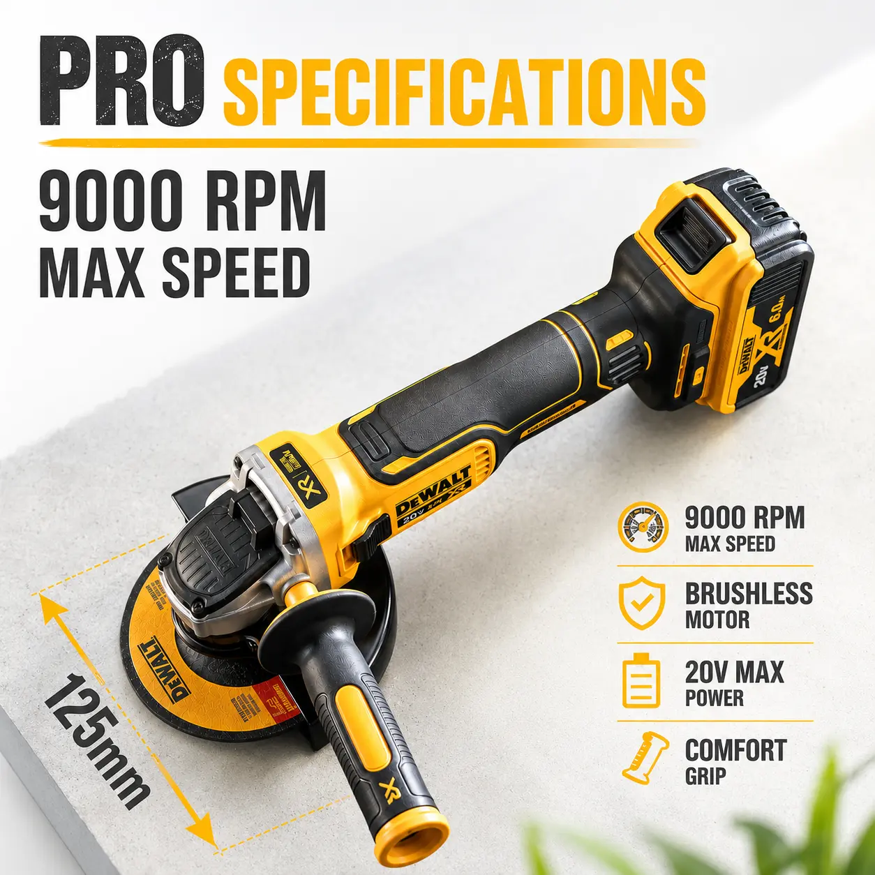 Dewalt DCG405NT Professional Cordless Angle Grinder, 20V Max Power Tool with Diamond Grinding Wheel Multitools & Accessories for Cutting/Sanding, Freedom of Movement & Reliable Results