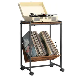 End Tables with Wheels, Record Player Stand Table with Album Storage, Night Stand Side Table Storage End Table, Vinyl Record Storage Rack, for Living Room, Bedroom