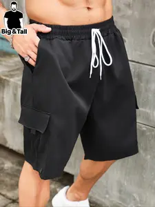 Large Size Men's Shorts, Drawstring Waist Design with Work Pants Pockets, Comfortable Fit, Ideal for Daily Wear, Casual Style