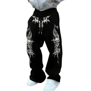 Men's Stylish Casual Long Trousers, Menswear with Thorn Pattern Print, Drawstring Design, Sports & Athleisure Style Pants for All-Season Outdoor Use