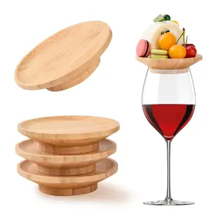 4 Pcs Wine Glass Charcuterie Topper, 4" Mini Charcuterie Boards, Wine Appetizer Plates for Family Gatherings, Restaurants, Bars
