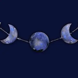 Blue Glitter Galaxy Glow Moon Phase Wall Hanging – 54 Inch Celestial Decor with Crystal Beads & Crescent Pendant