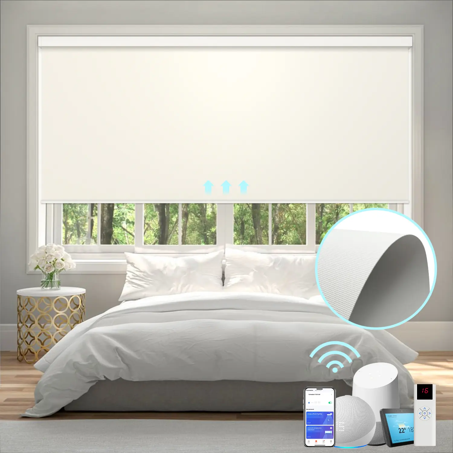 Motorized Shades with Remote(Width 20"-37") Blackout Waterproof Fabric, Auto smart blinds for windows