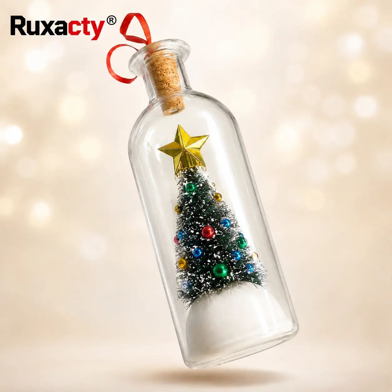 RUXACTY Recordable Christmas Message in a Bottle Ornament 8 Inch Voice Recording Holiday Keepsake with Playback Snowy Christmas Tree Scene Glass Bottle Decoration for Tree Home and Gift