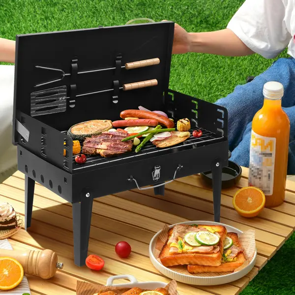 GEEKHOM Portable Charcoal Grill, Outdoor Small BBQ Grill with Barbecue Accessories, Folding Camping Grill for Outdoor Cooking Travel Picnic Patio Beach Hiking Park, Height Adjustable for 3 to 5 People