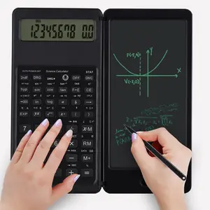 Foldable Design Scientific Calculator, 10-digit Large Display Calculator with Erasable Writing Tablet & Mini Pen, Portable Math Calculator for Calculus, Home School Office Dormitory Trip
