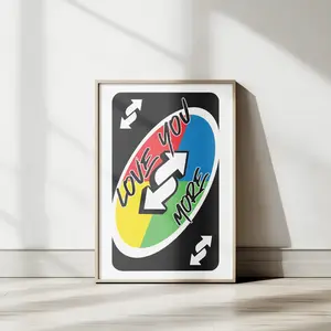 Love You More Uno Reverse Unframed, Color Retro Printable, Playing Card Wall Art, Girly Wall Art Valentine's Day Preppy Wall Decor Trendy Poster
