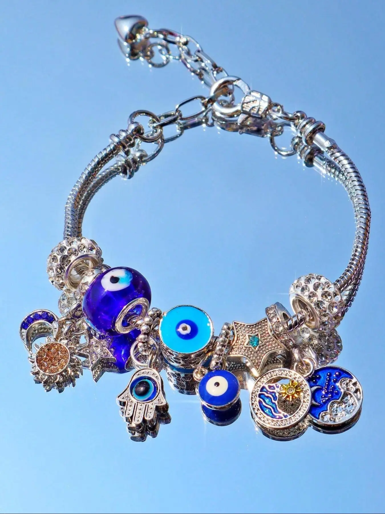 1pc Devil Eye, Buddha Hand & Stars Moon Design, Fashionable Bracelet Style Retro DIY Jewelry Charm Bracelets for Daily Wear & Valentines Gift