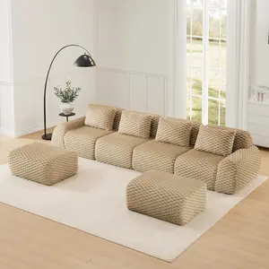 Eyisean 146" Flannelette Modular Boneless Sectional Sofa with Highly Textured, 32D High Density Sponge Cloud Couch with 4 Pillows, No Assembly Required, Comfy 4 Seater Compression Sofa for Living Room, Apartment