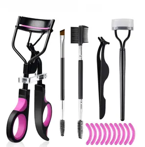 Eyelash Curlers Kit for Women w Lash Curler, Eyelash Comb Seperator, 3 in1 Mascara Brushes, Eyelash Extension Tweezers, Foldable Eyebrow Brush and Comb, 10 Silicone Refills Pads