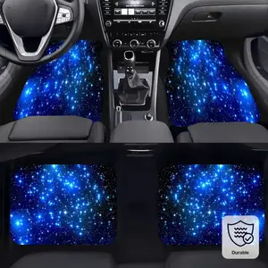 4-piece set of blue starry sky pattern car floor mats, Car interior accessory - non-slip, washable polyester fiber, durable interior decoration and protection accessories, suitable for universal driver positions