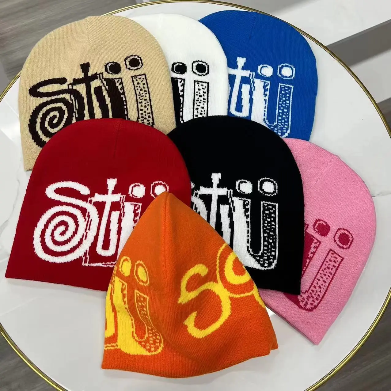 New Knitted Hat Letter Embroidery Vintage Wool Hat Autumn Winter Warm Beanie Trendy
