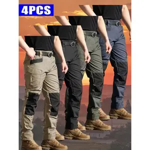 HOMUG 4pcs Men's Tactical Work Pants are equipped with a stretch waistband and pockets. Featuring a knee-pad design and crafted from a new 230g/㎡ fabric, they are ideal for spring and summer wear as well as outdoor activities.