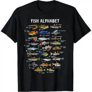 [100% Cotton] Fish Alphabet Educational Freshwater Species Fishing T-Shirt