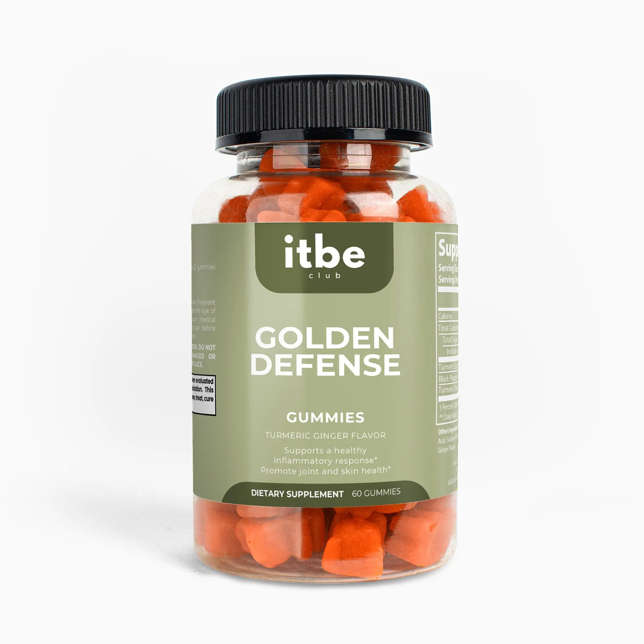 Golden Defense – Turmeric Curcumin Gummies with Black Pepper (60 Gummies) | Antioxidant, Joint, Bone & Skin Support | Turmeric/Ginger Flavor | Made in USA
