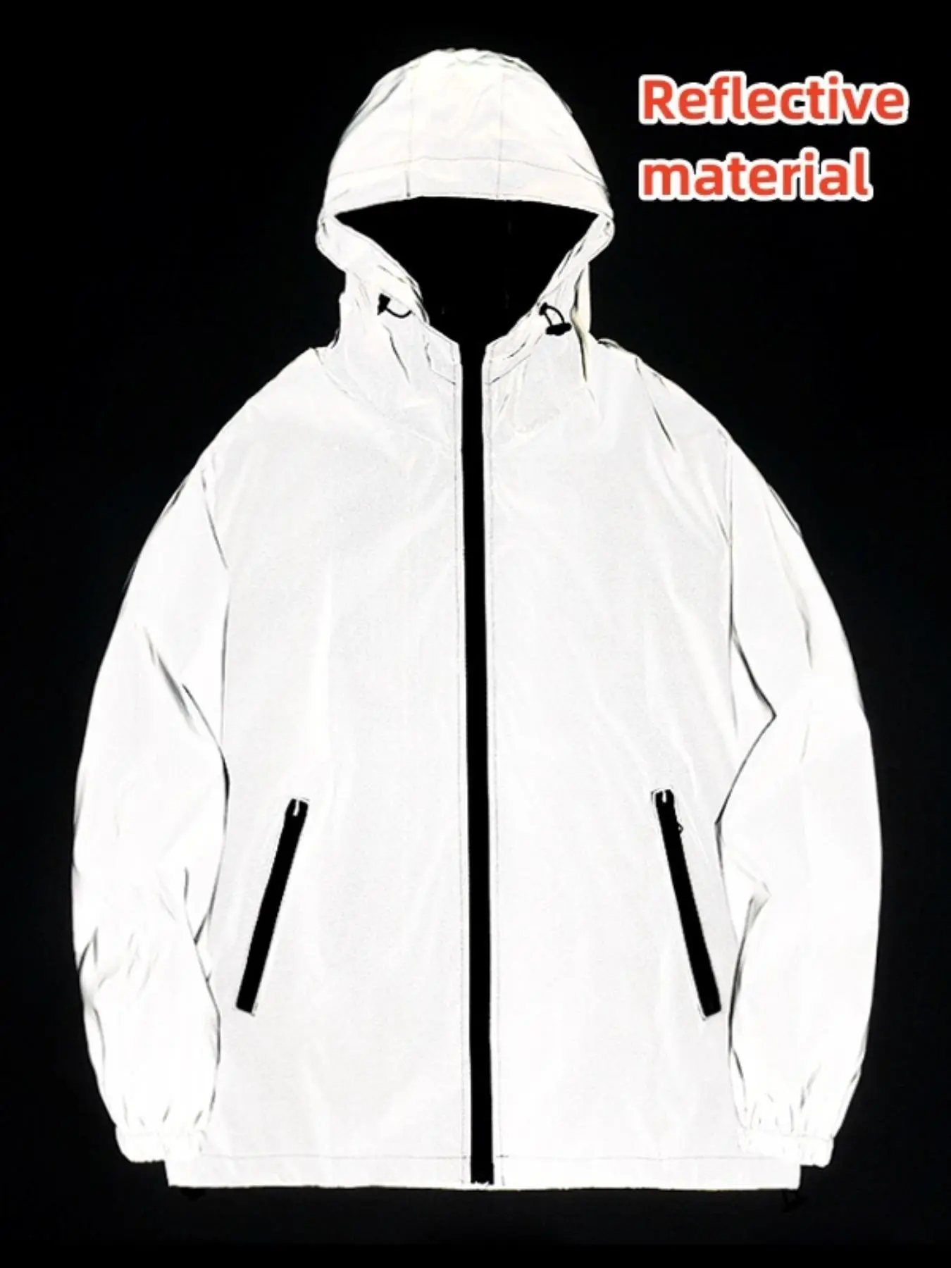 Men's Solid Reflective Zip Up Hooded Jacket, Casual Sporty  Long Sleeve Outerwear for Spring & Fall, Men's Sportswear for Outdoor Activities, Sport Outdoor Clothes