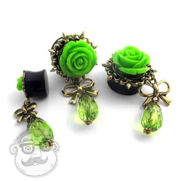 Green Rosebud Dangle Plugs