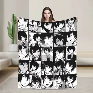 Bungo Stray Dogs Dazai Osamu Manga Panel Collage Flannel Blanket | Anime Fan Throw