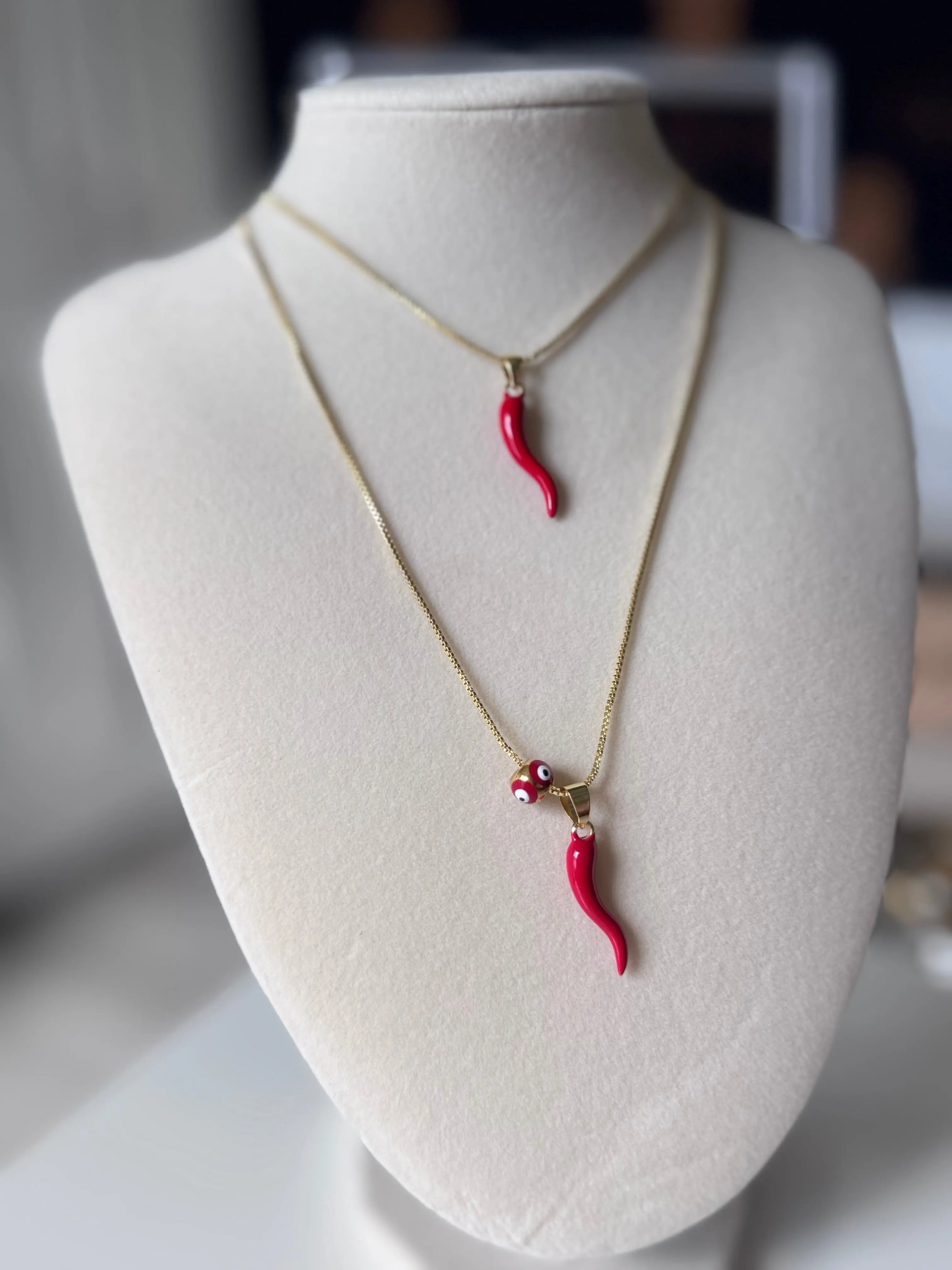 18K Gold Plated Red Chili Pepper Necklace Italian Horn Pepper Pendant Necklace 2 Styles