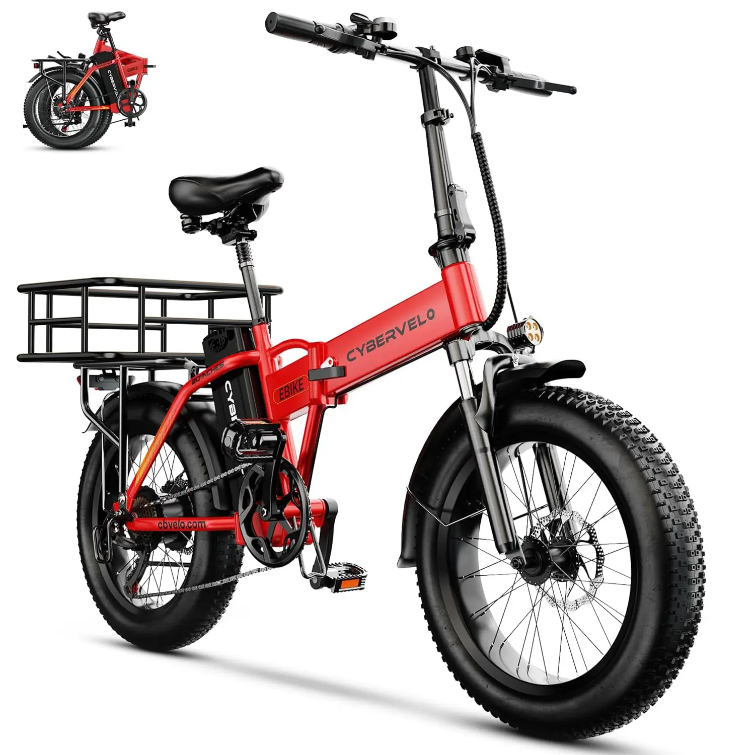 Cybervelo 1000W Folding Electric Bike, 48V 960WH Large Removable Battery E-Bike, 28+MPH, 80 Miles Max Range, 20" Fat Tire Electric Bike for Adults, Adult Electric Bicycles for Commute