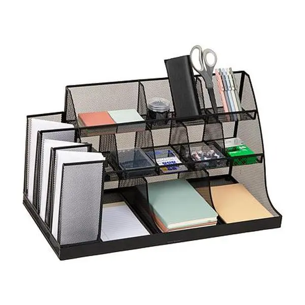 Mind Reader 14-Compartment 3-Tier Large Breakroom Organizer Black Mesh