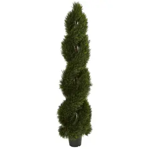 NEARLY NATURAL 6' Double Cypress Spiral Topiary Tree - UV-Resistant Artificial Shrubbery, Decorative Home Decor Accessory, Pot-Compatible Indoor/Outdoor Home Supply