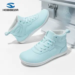 HOBIBEAR City Wide-Fit Shoes for Women, Sports Casual Mid-Cut Leatherette Single Shoes, Solid Color Walking Shoes